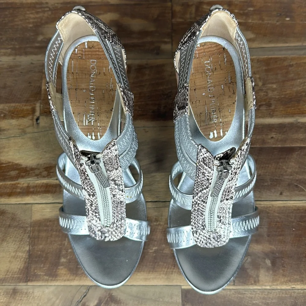 Donald J Pliner Ginge Metallic Zip Wedge Sandals Womens Size 7 1/2